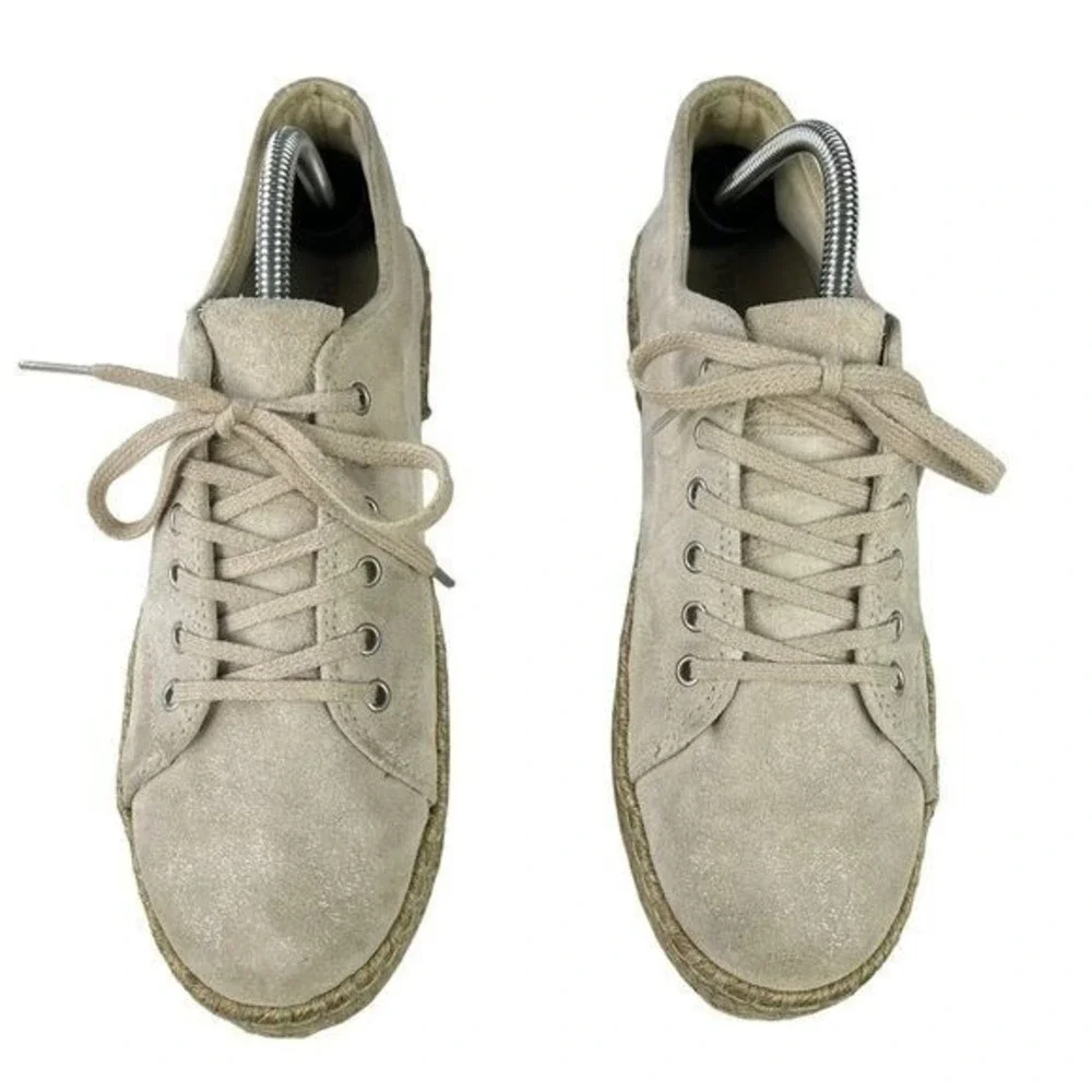 Tretorn Eve2 Sparkle Beige Leather Espadrille Sneakers Platform Boho Retro Sz 10